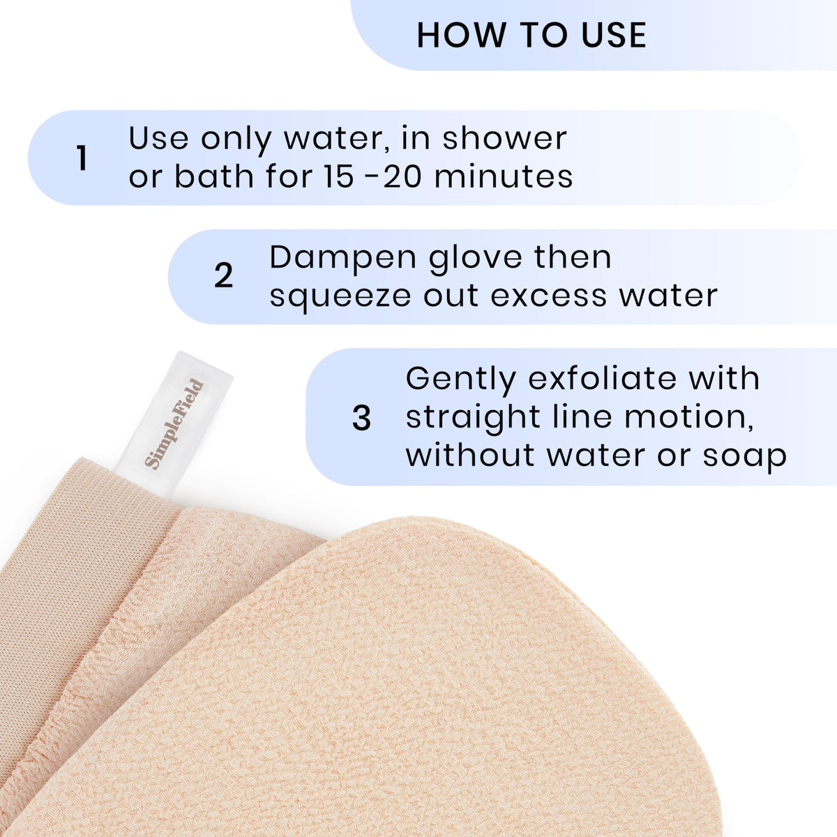 SimpleField Korean Exfoliating Mitt laid flat with dimensions