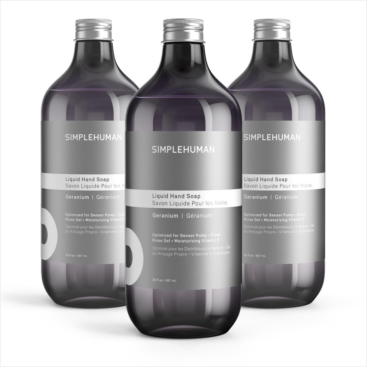 simplehuman Liquid Hand Soap Refill 3-Pack front view with floral design