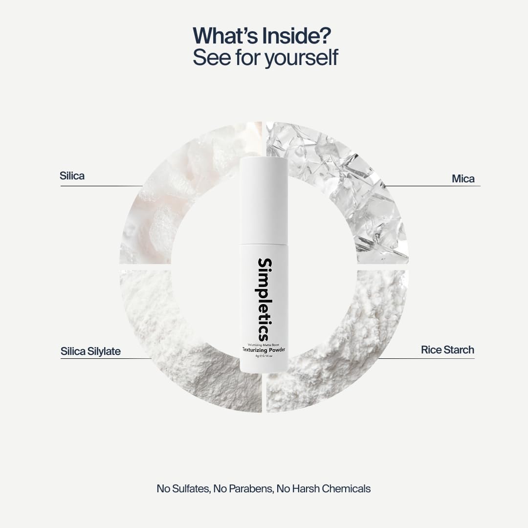 Simpletics Texturizing Powder 4g showing matte finish on hair