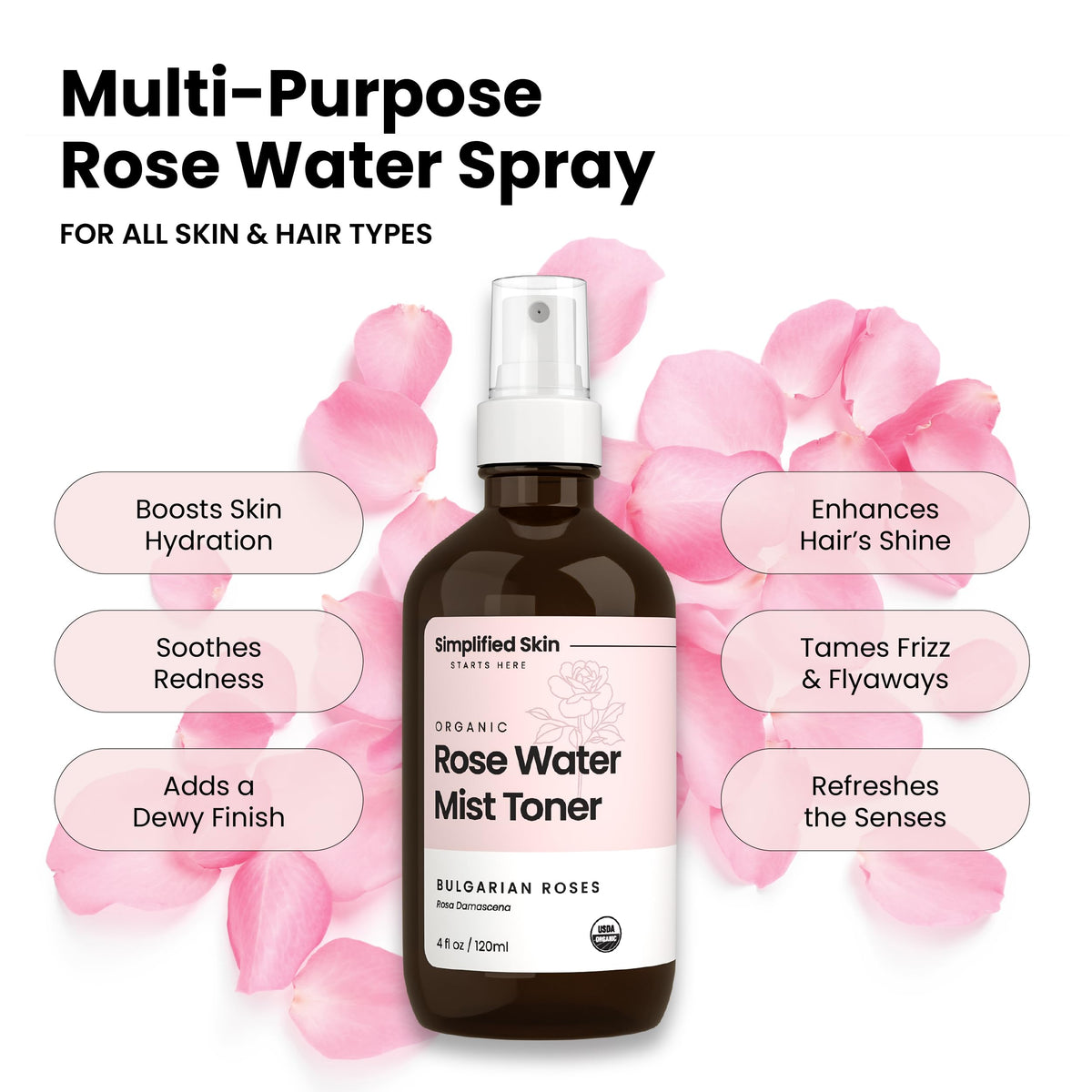 Simplified Skin Rose Water Spray side view