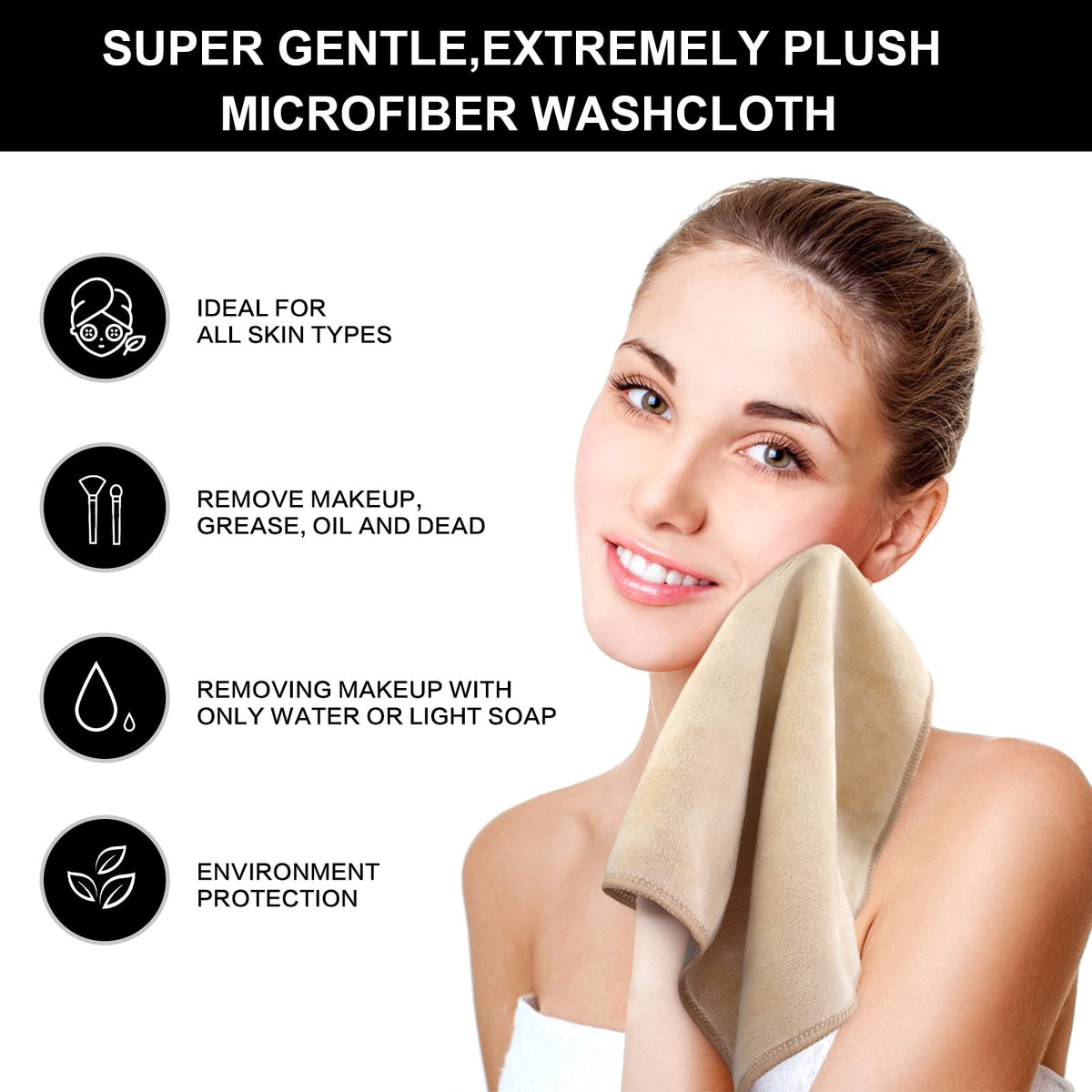 SINLAND Microfiber Facial Cloths 12x12 inch cream colour packaging