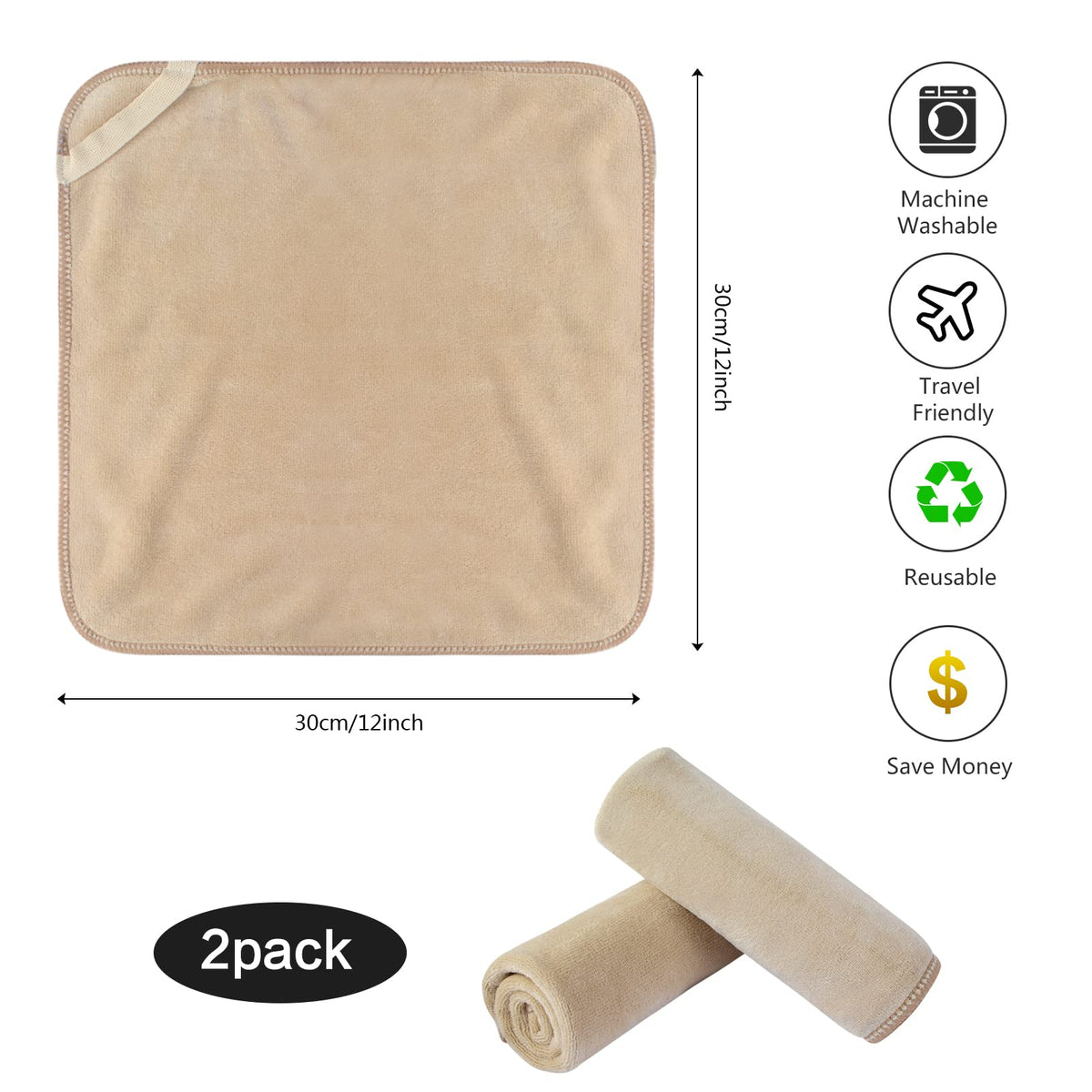 SINLAND Microfiber Facial Cloths 12x12 inch cream colour stacked