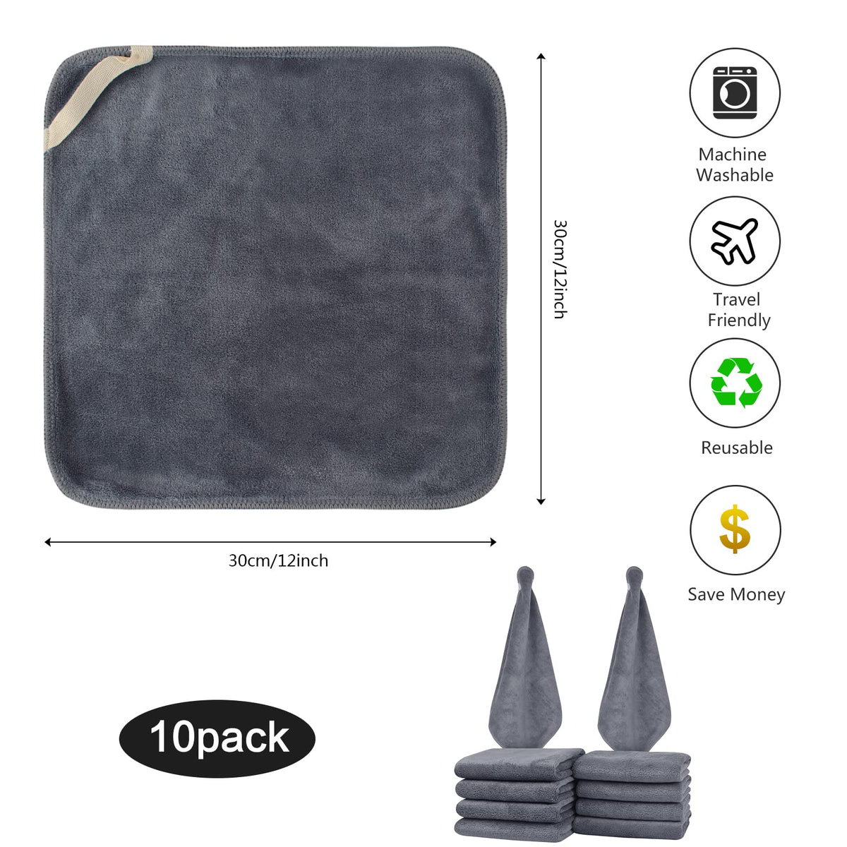 SINLAND Microfiber Facial Cloths 12x12 inch dimensions