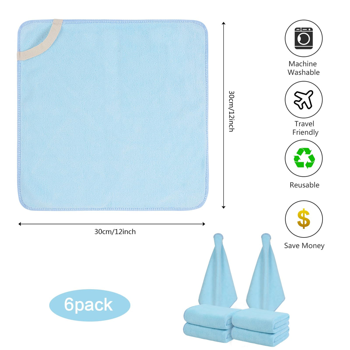 SINLAND Microfiber Facial Cloths 12x12 inch soft texture close-up