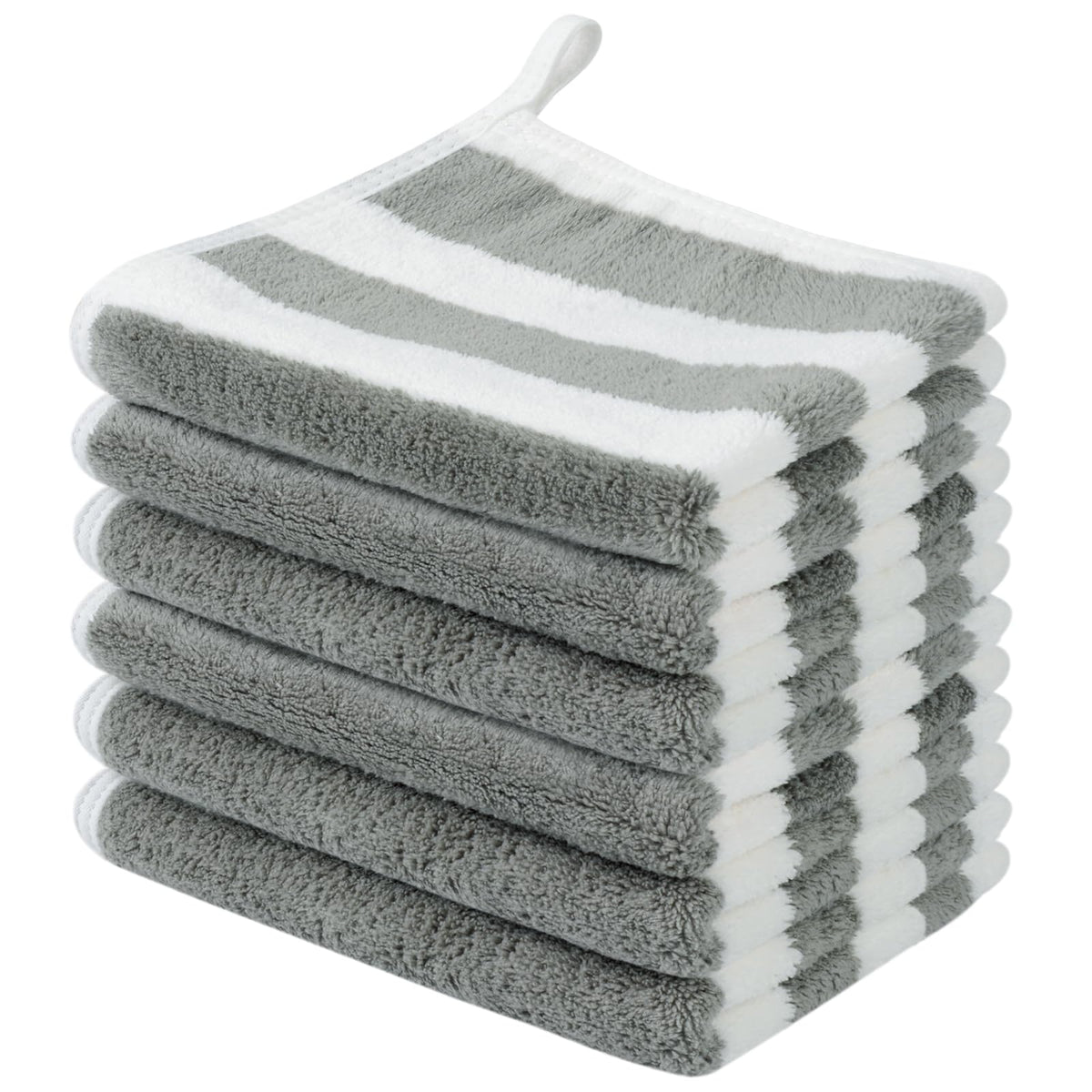 SINLAND Microfiber Facial Cloths 12x12 inch striped design front view