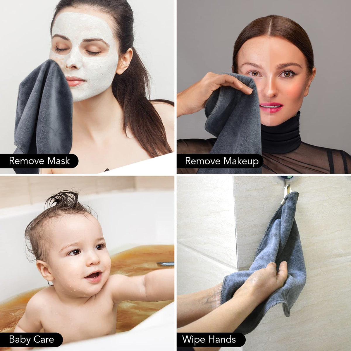 SINLAND Microfiber Facial Cloths grey colour on a flat surface