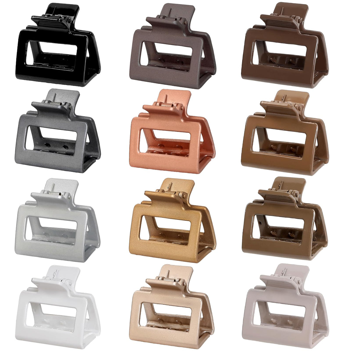 Sisiaipu 12 Pcs Medium Hair Claw Clips assorted colours including Matte Black, White, Grey, Silver, Gold, Brown