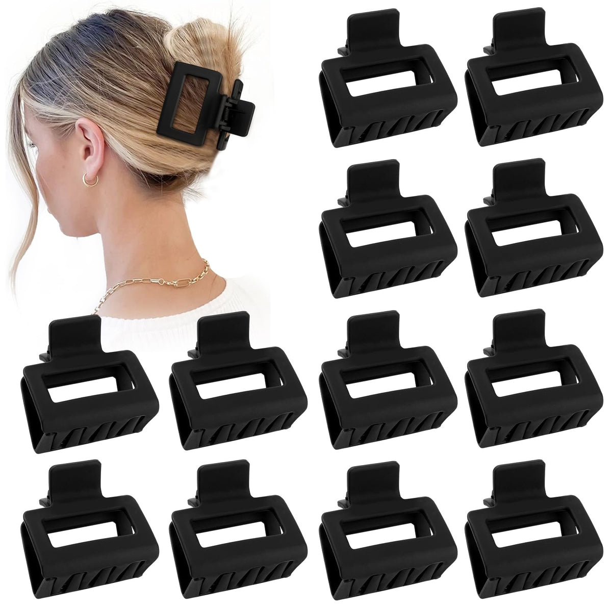 Sisiaipu 2 Inch Medium Hair Claw Clips black front view