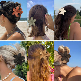 Sisiaipu Flower Claw Clip in Grey Green on a hairstyle
