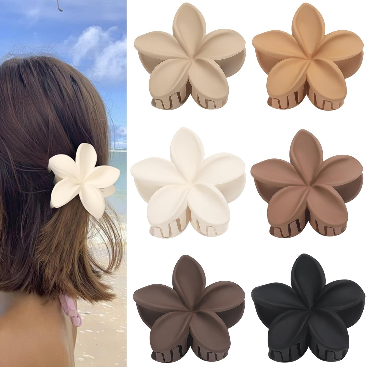 Sisiaipu Hawaiian Plumeria Flower Claw Hair Clip in Beige