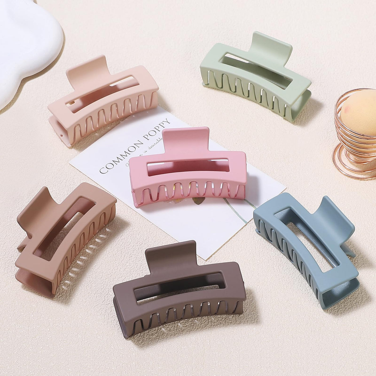 Sisiaipu Square Hair Clips arranged in a pack showing all six colours
