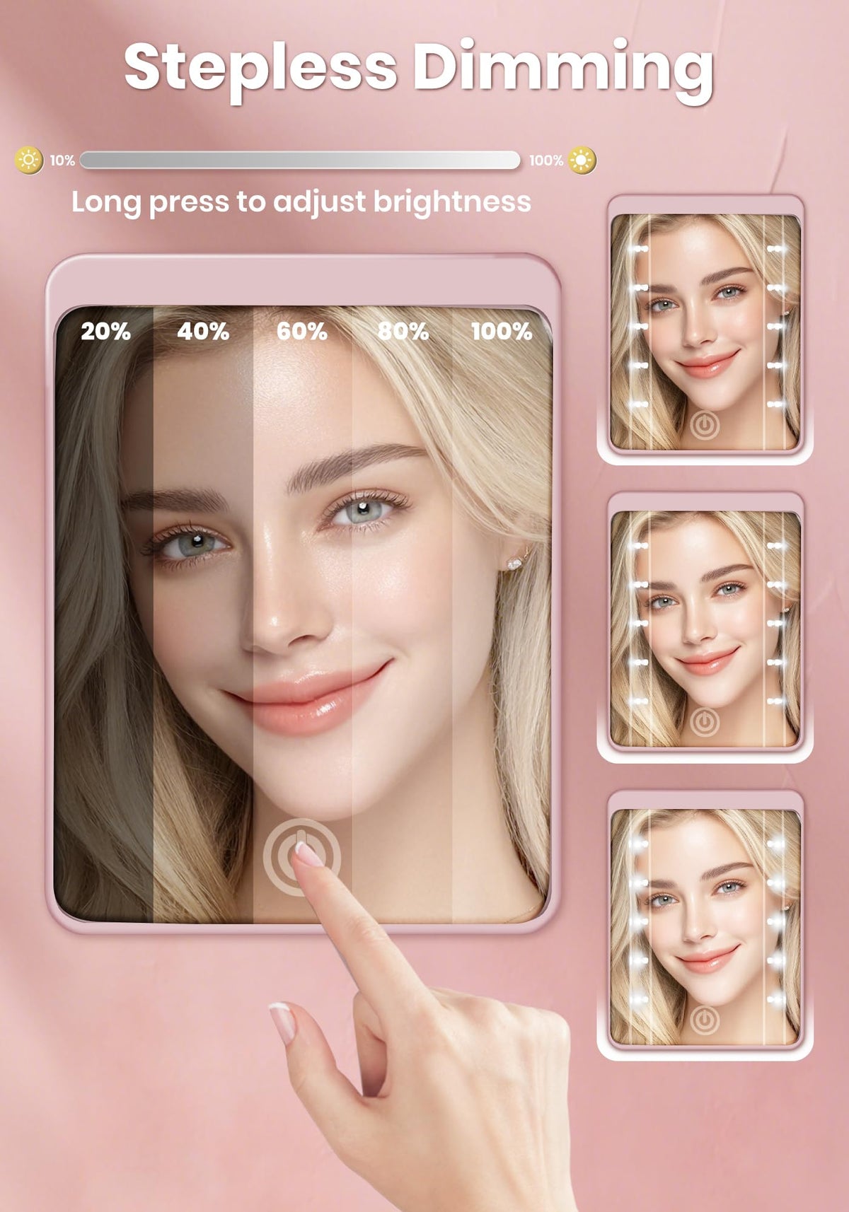 SisKokoro Compact Mirror in pink colour with USB-C charging