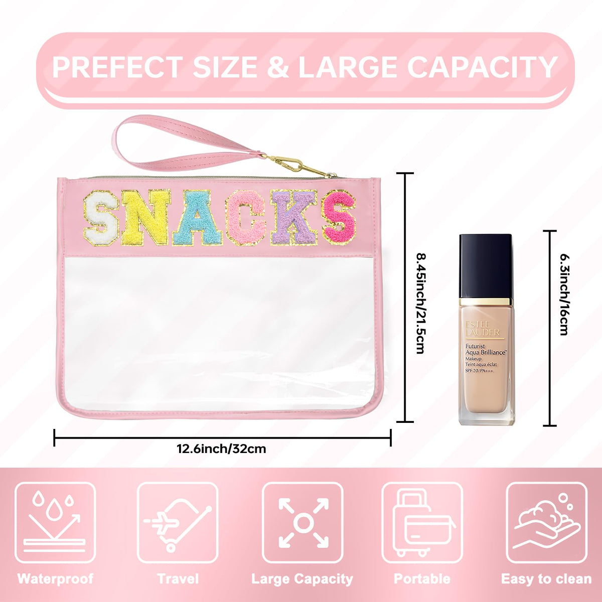 Siwara Clear Cosmetic Bag side view with zippered closure