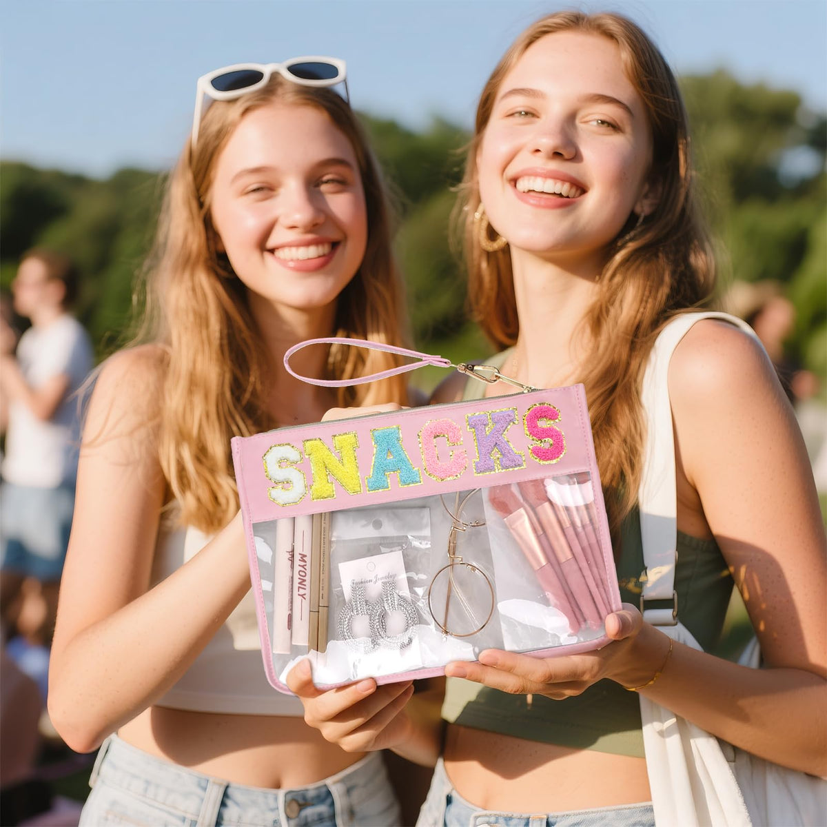 Siwara Clear Cosmetic Bag with snacks and toiletries