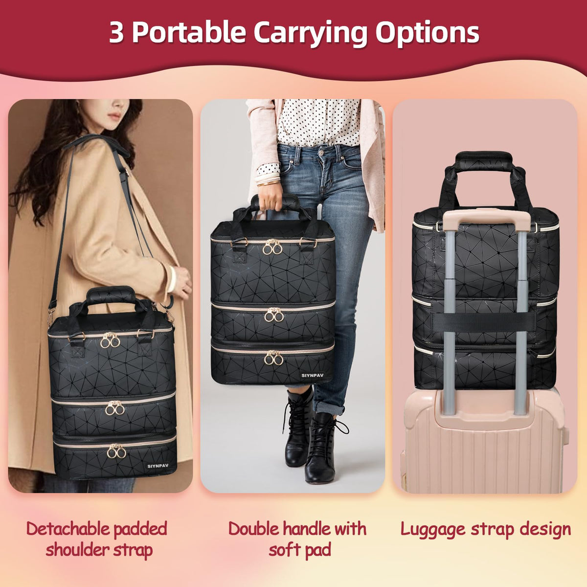 SIYNPAV Nail Polish Organizer Bag with various nail tools inside