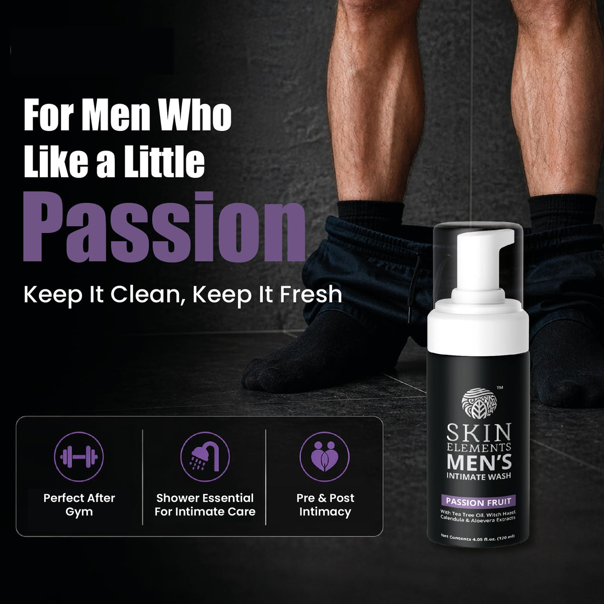 Skin Elements Foaming Men’s Intimate Wash Passion Fruit packaging