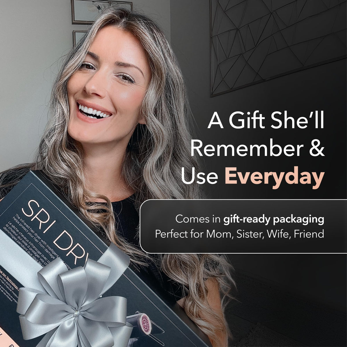Skin Research Institute DryQ Smart Hair Dryer in use styling hair
