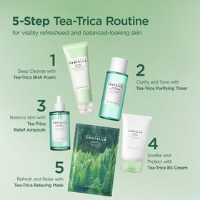 SKIN1004 Madagascar Centella Tea-Trica Relaxing Mask flat lay with accessories
