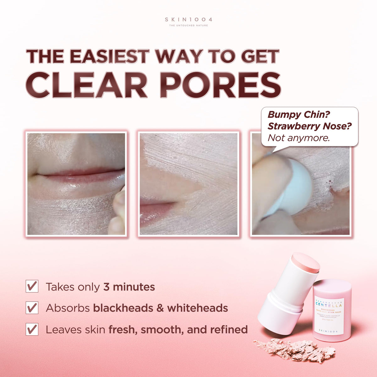 SKIN1004 Poremizing Quick Clay Stick Mask application on skin