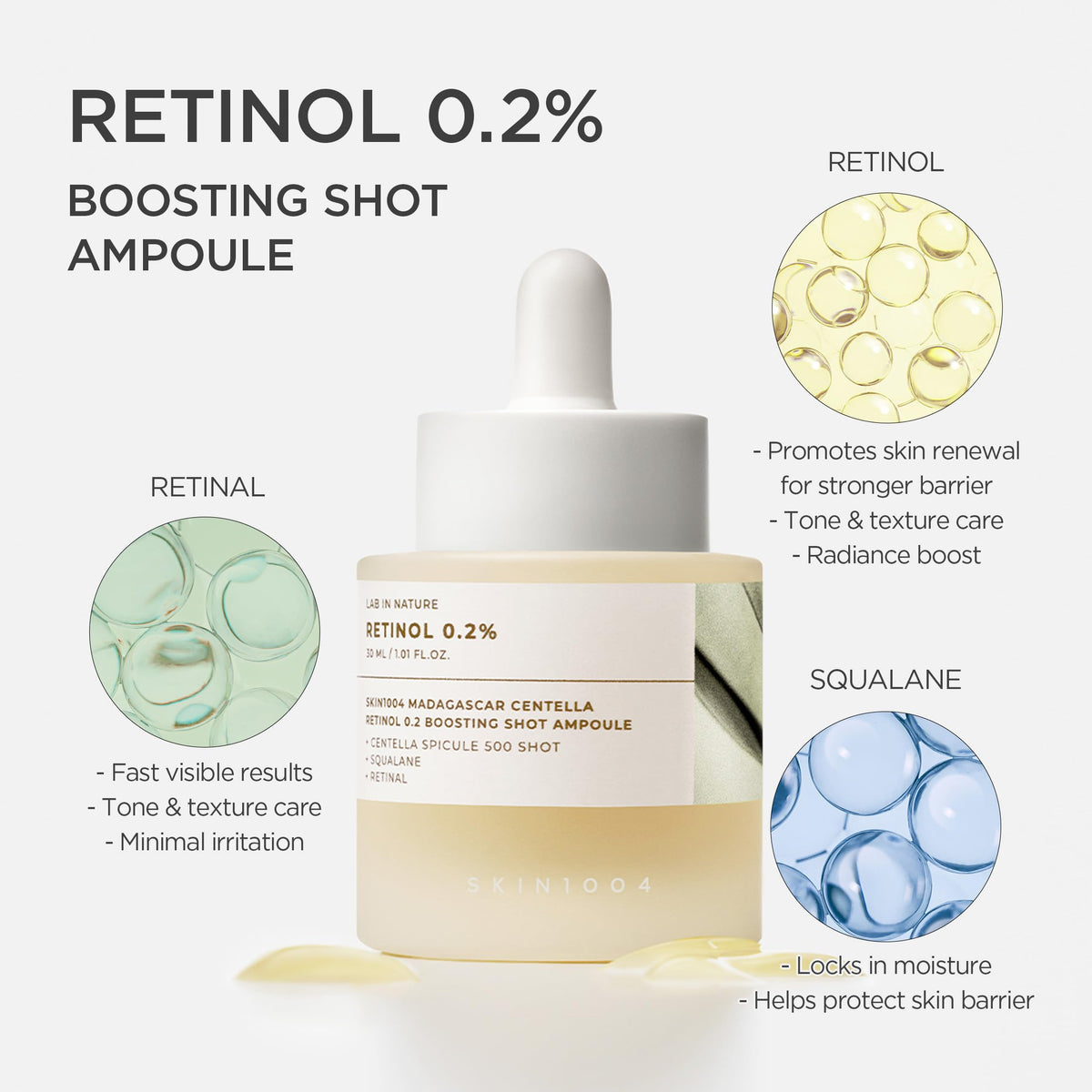 SKIN1004 Retinol 0.2% Shot Ampoule back view with ingredients