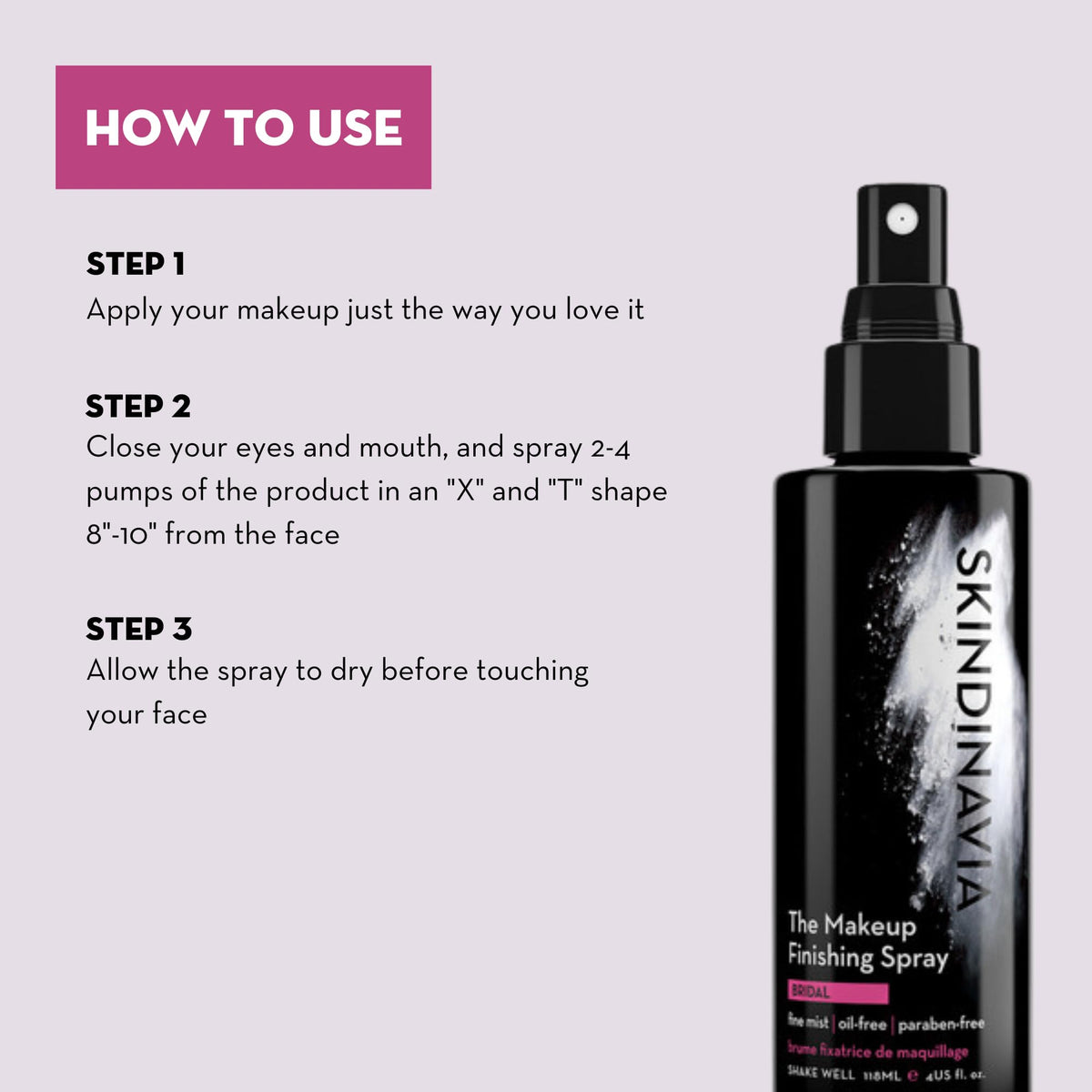 SKINDINAVIA Makeup Finishing Spray Bridal with mist spray