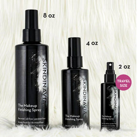 SKINDINAVIA Makeup Finishing Spray on vanity with makeup