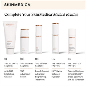 SkinMedica AHA/BHA Exfoliating Face Wash displayed with other skincare products