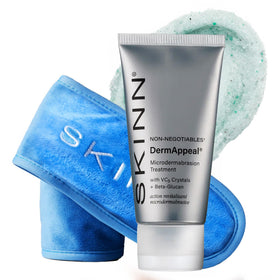 SKINN DermAppeal Microdermabrasion Face Scrub front view with velvet headband