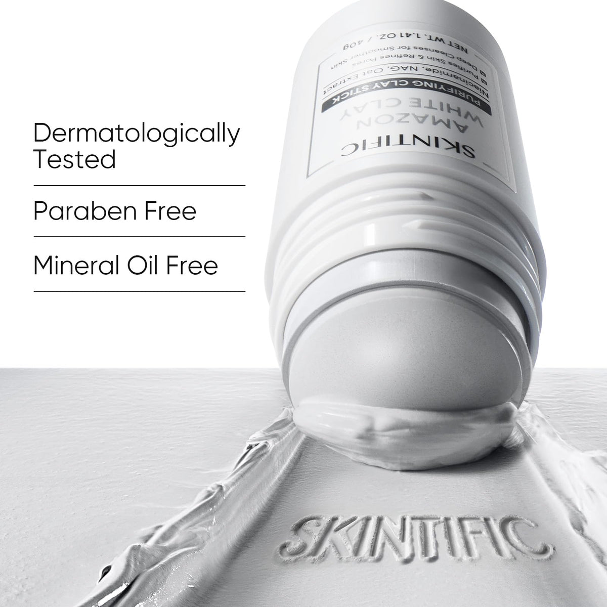 SKINTIFIC Amazonian White Clay Mask Stick in bathroom setting