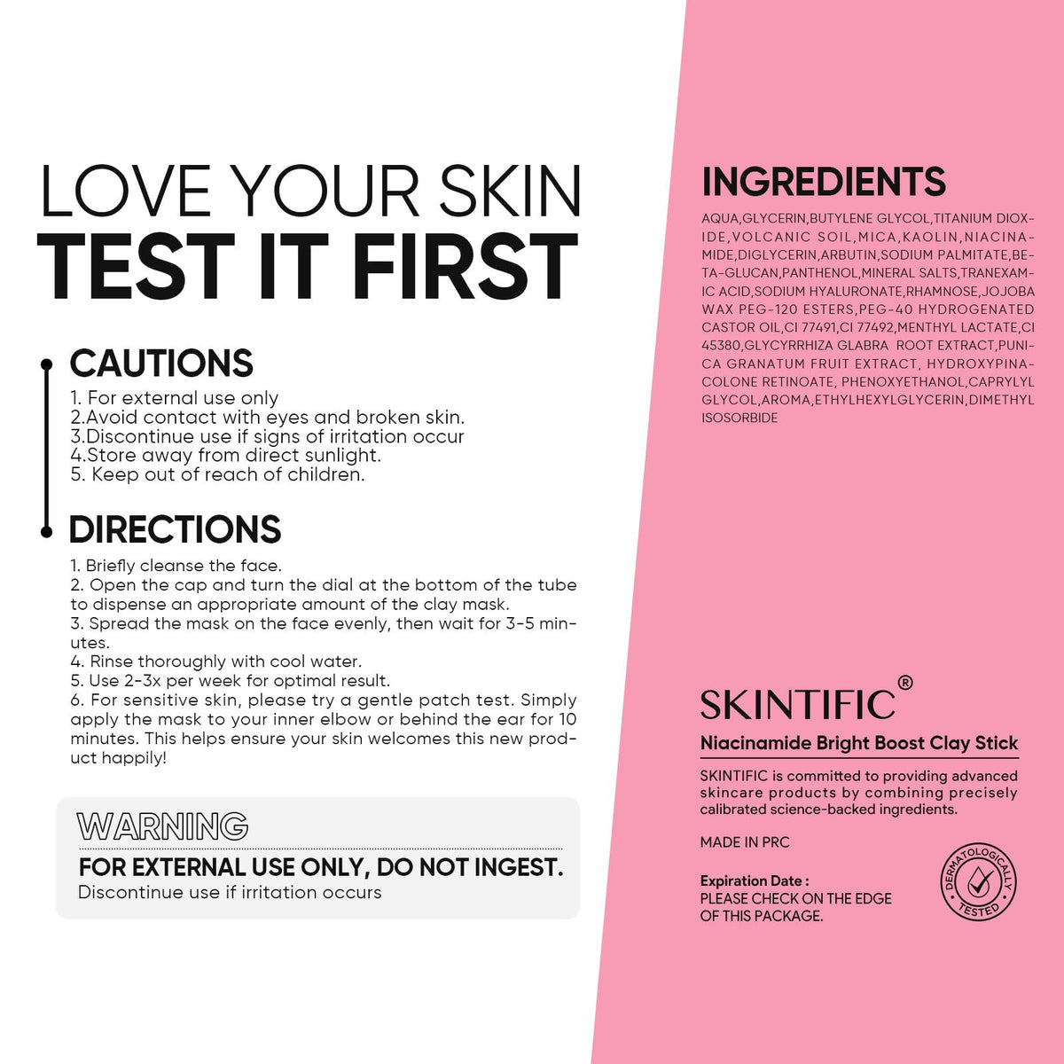 SKINTIFIC Bright support Face Mask Stick side view showing stick format