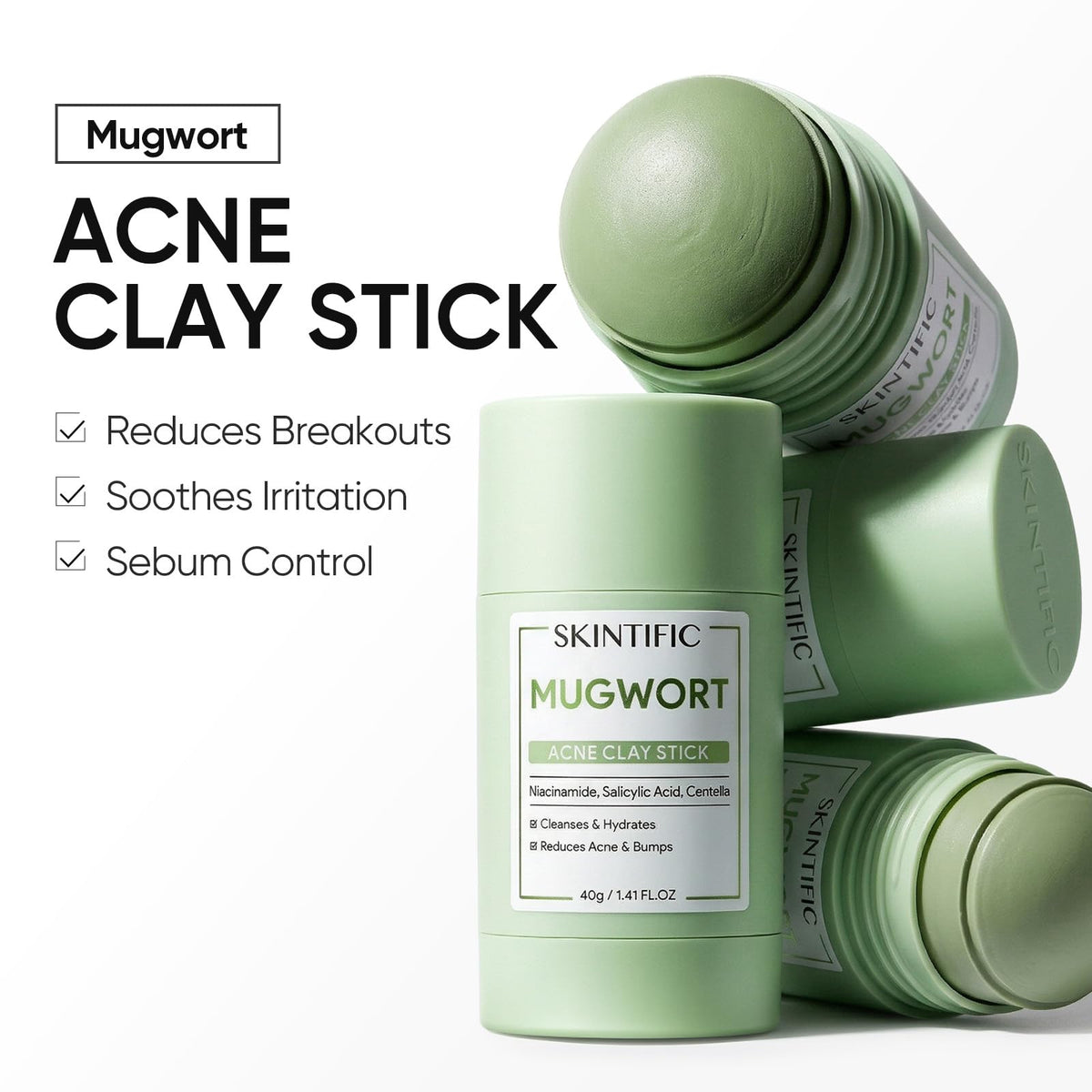 SKINTIFIC Mugwort Clay Stick Face Mask lifestyle shot