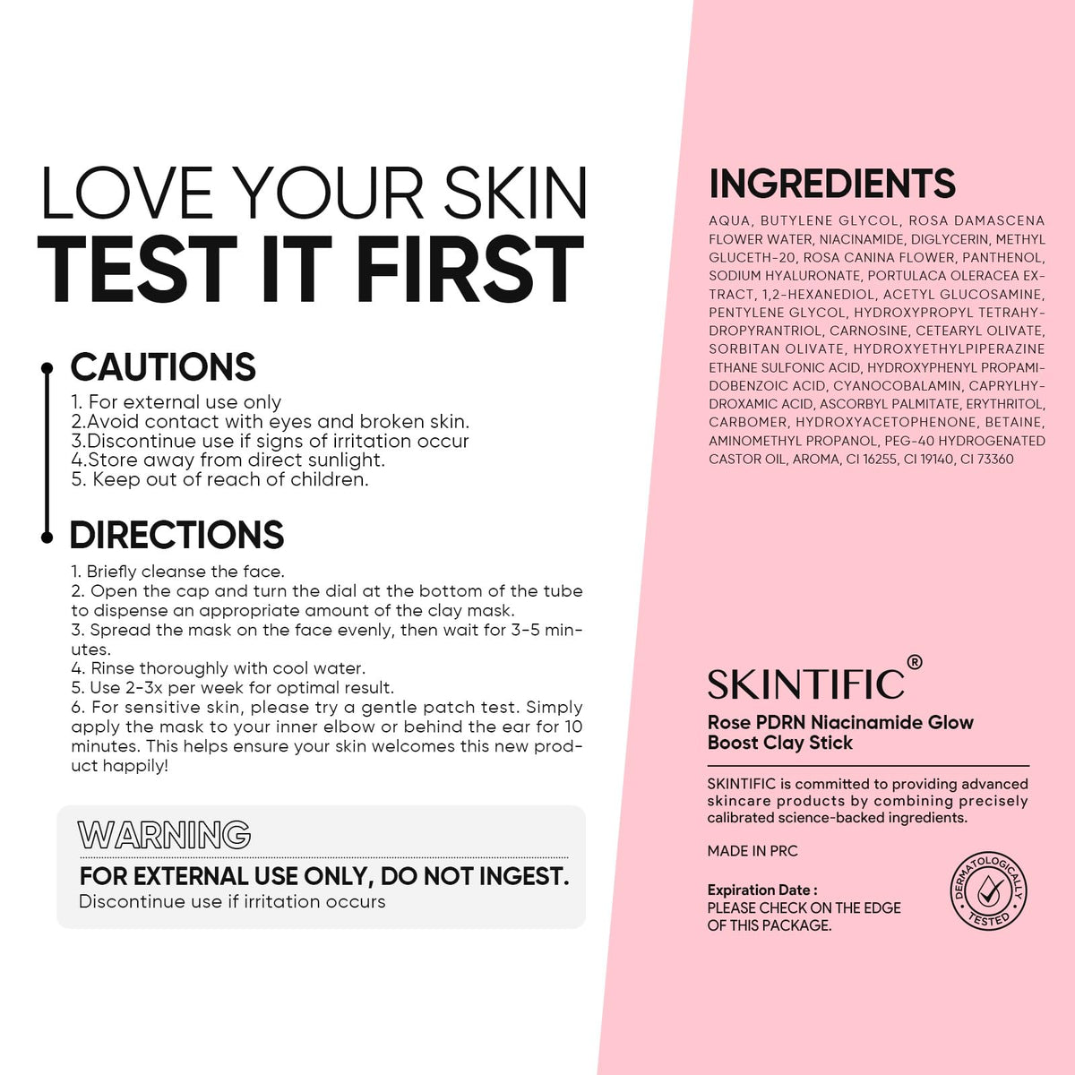 SKINTIFIC Rose PDRN Clay Mask Stick application on skin