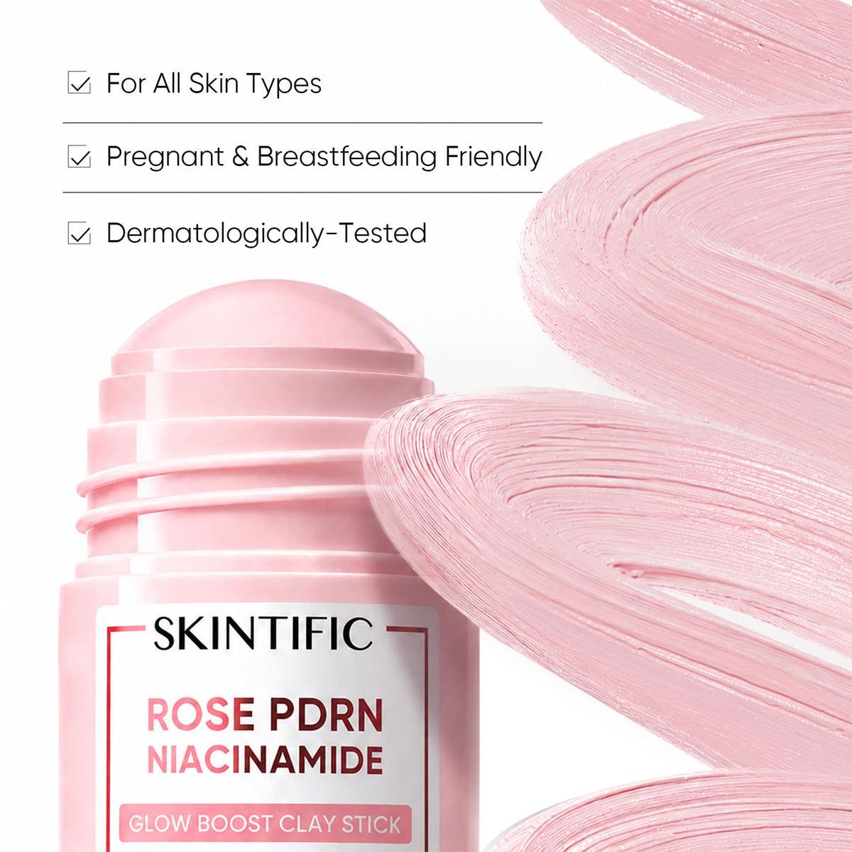 SKINTIFIC Rose PDRN Clay Mask Stick in lifestyle setting