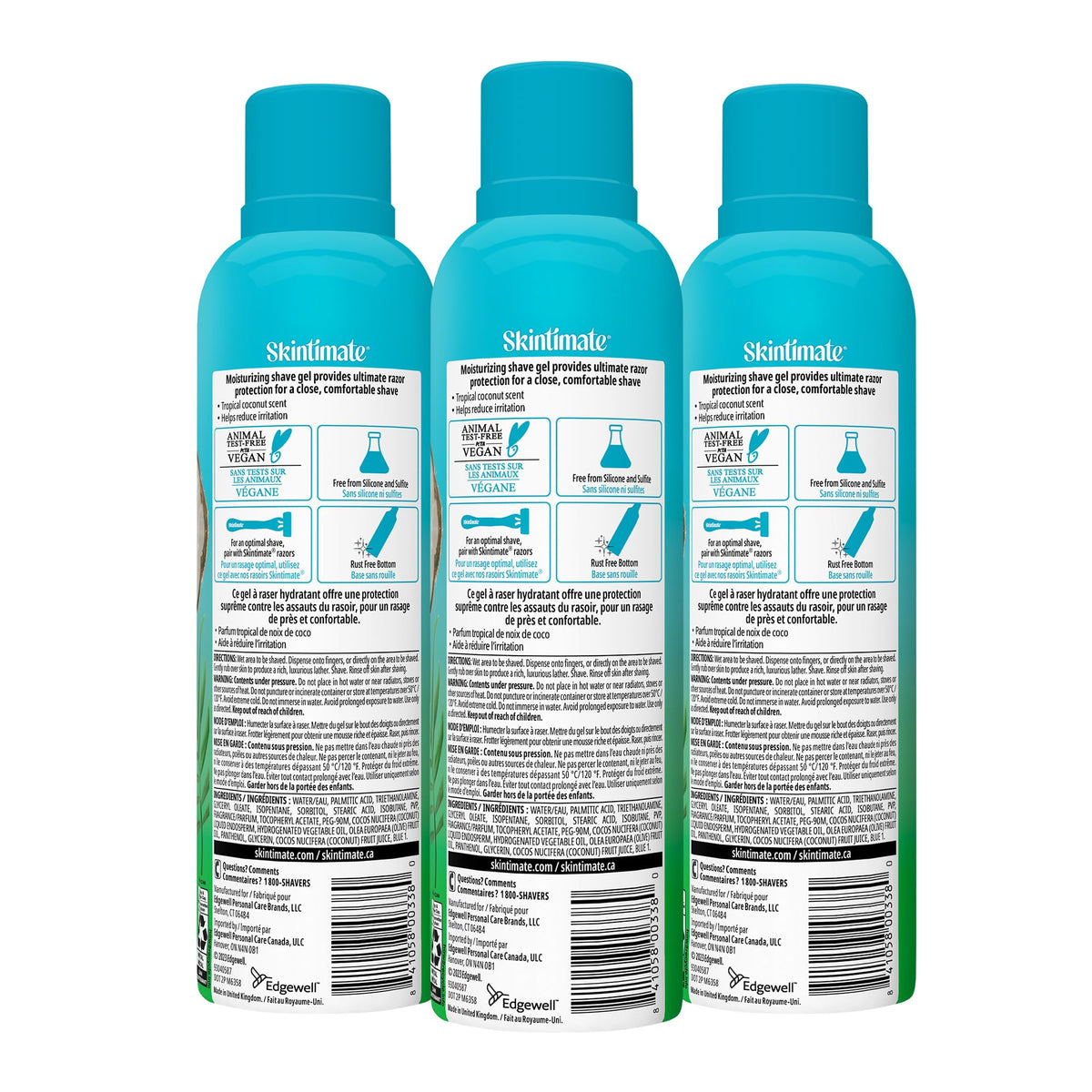 Skintimate Coconut Delight Shave Gel in bathroom setting
