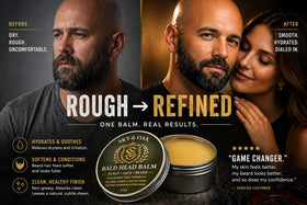Sky and Oak Bald Head Balm applied to bald head