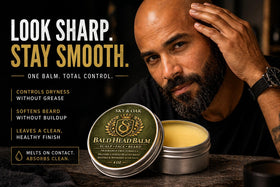 Sky and Oak Bald Head Balm lifestyle scene with man grooming