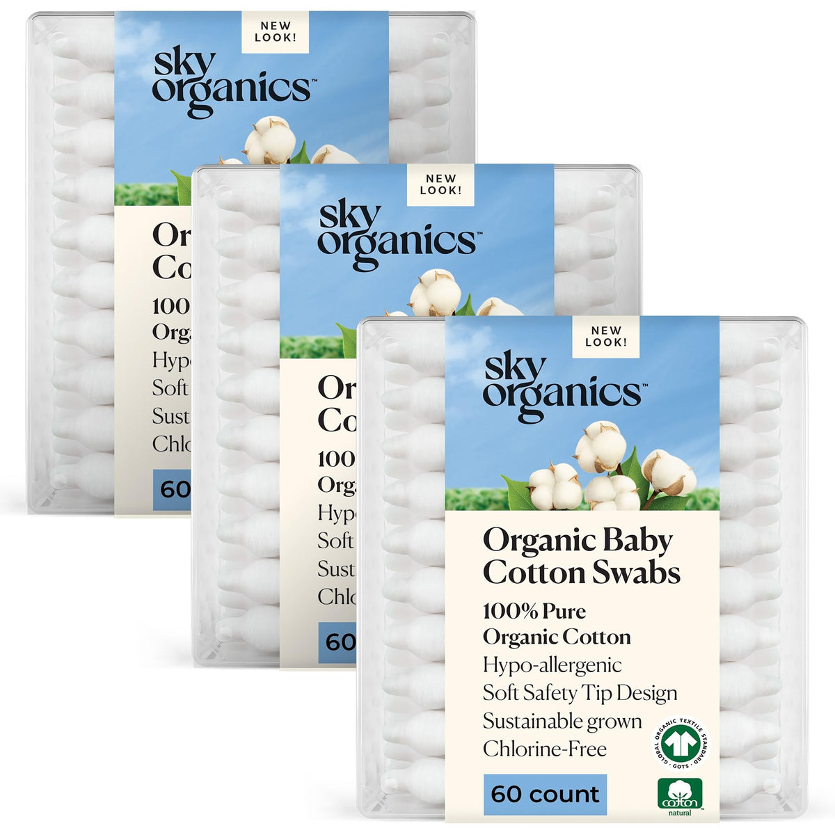 Sky Organics Organic Baby Cotton Swabs 180ct front view