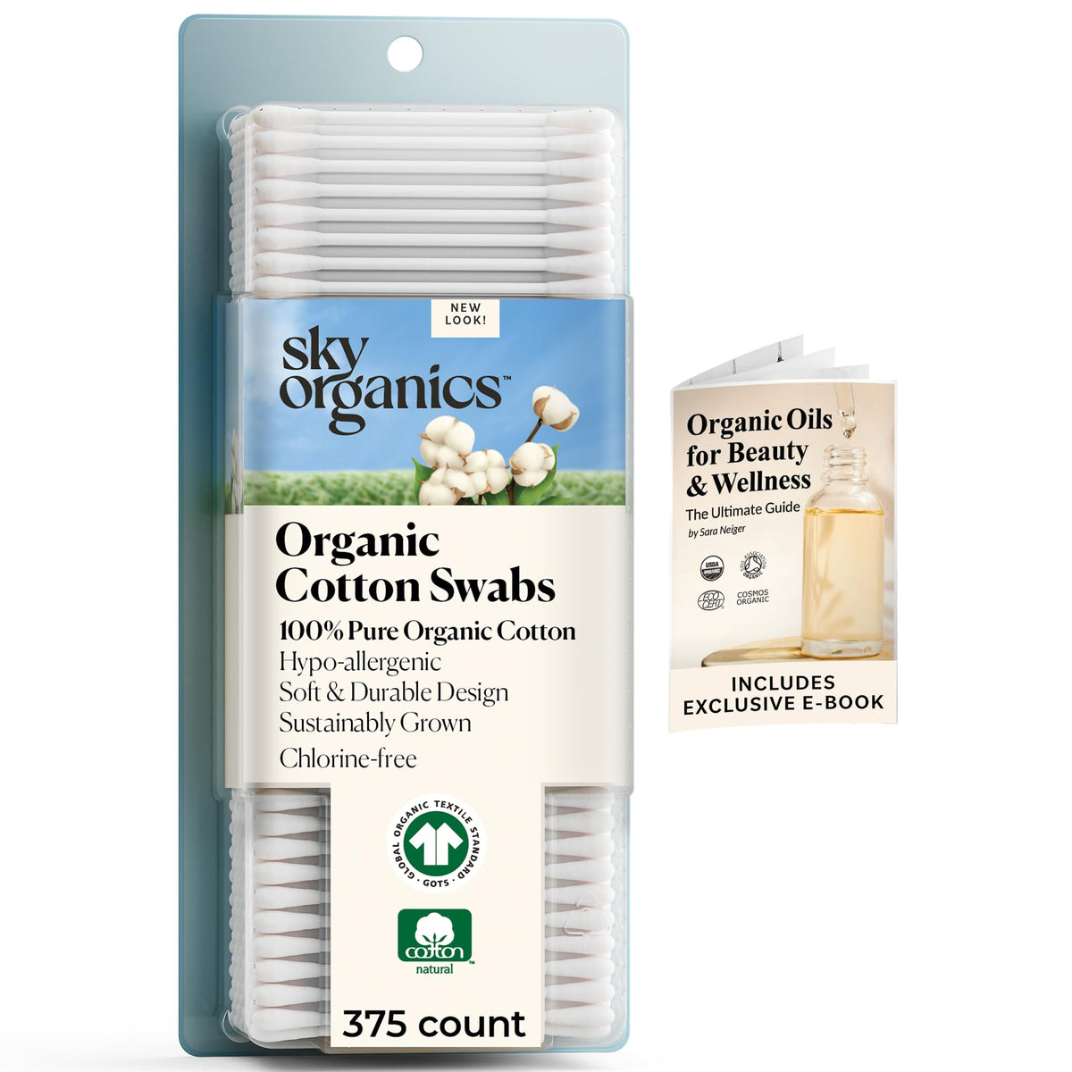 Sky Organics Organic Cotton Swabs 375 ct front view