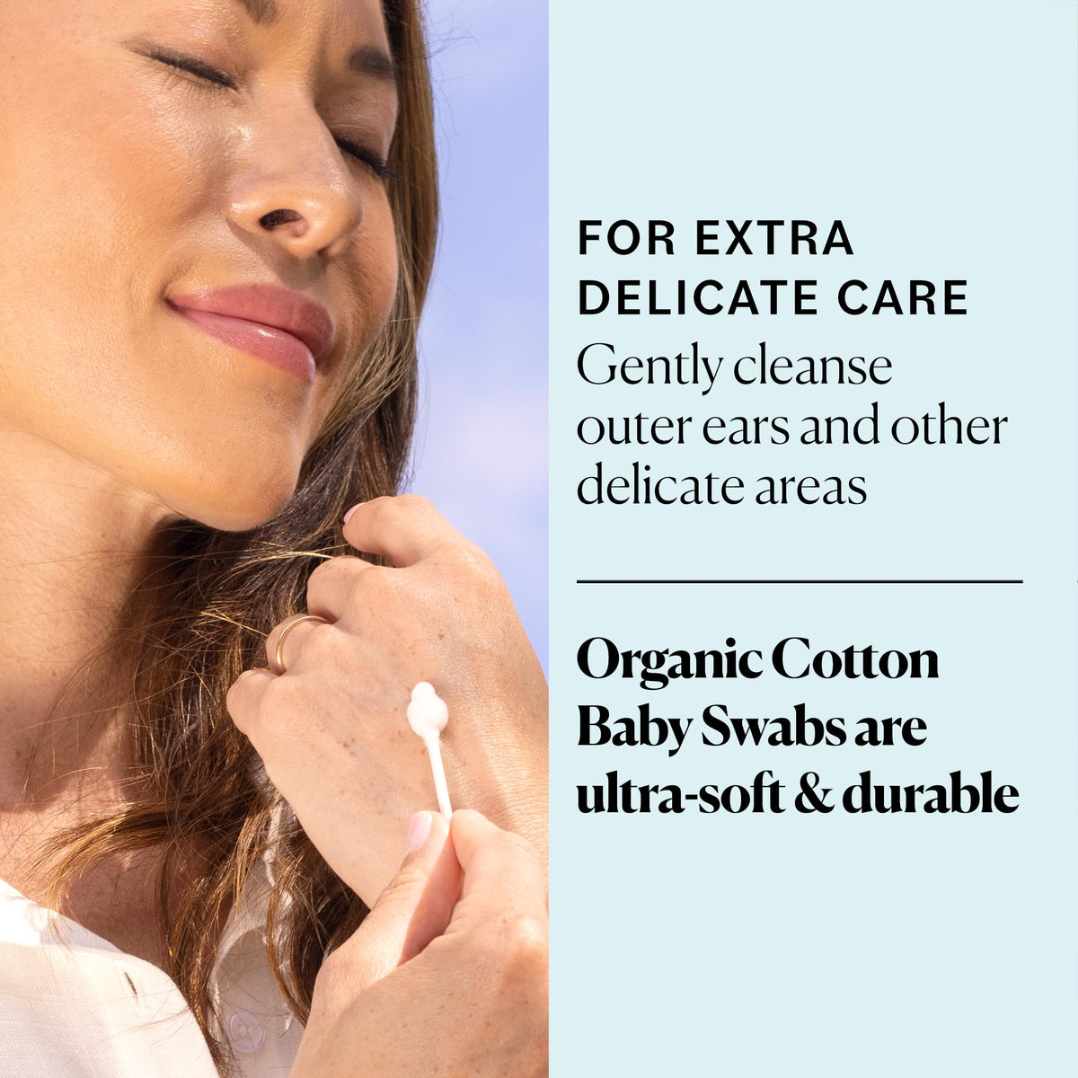 Sky Organics Organic Cotton Swabs in a clean bathroom setting
