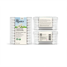 Sky Organics Organic Cotton Swabs side view showing pack details