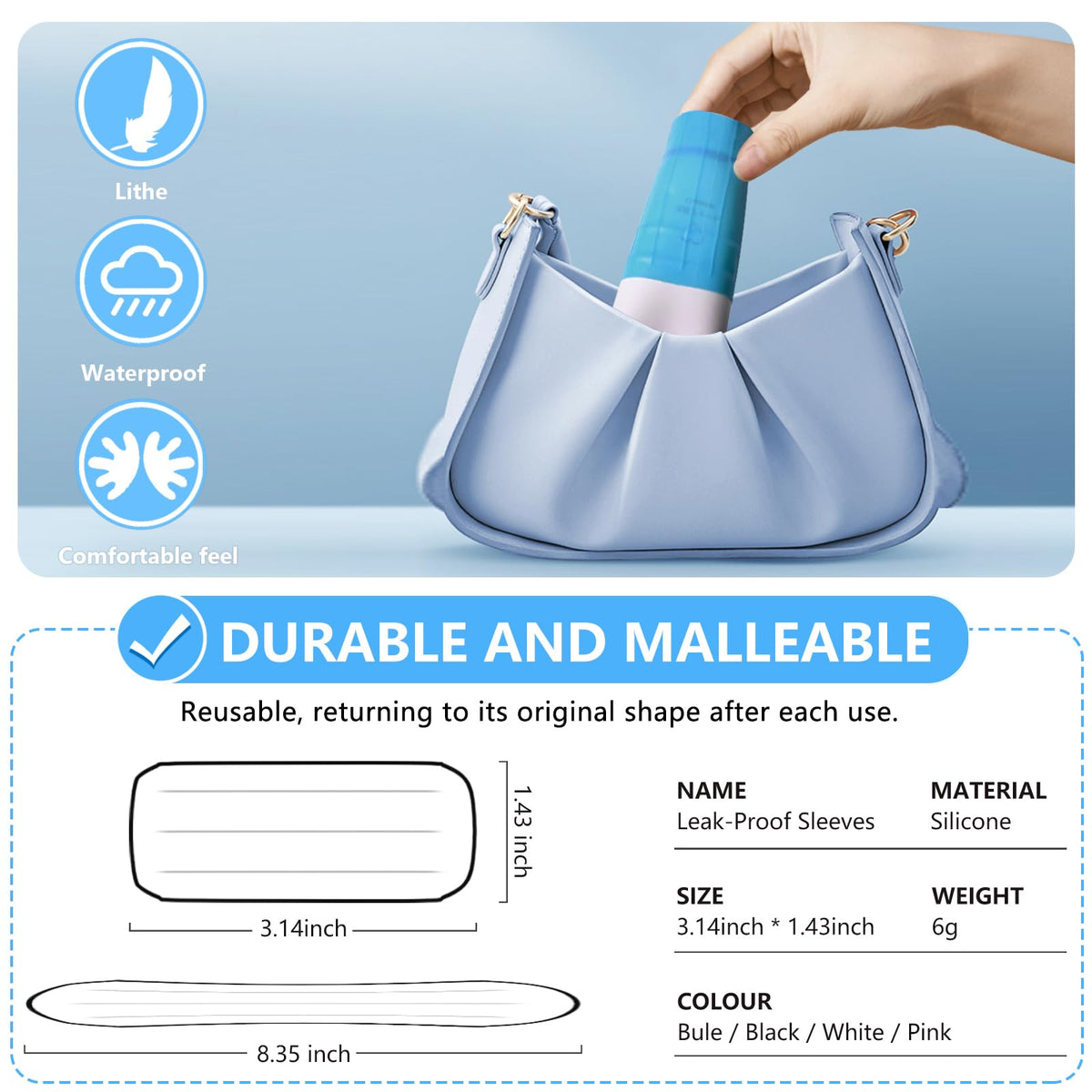 Skyconser silicone bottle cover stretching over a cosmetic bottle