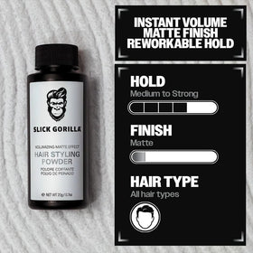 Slick Gorilla Hair Styling Powder being applied to hair