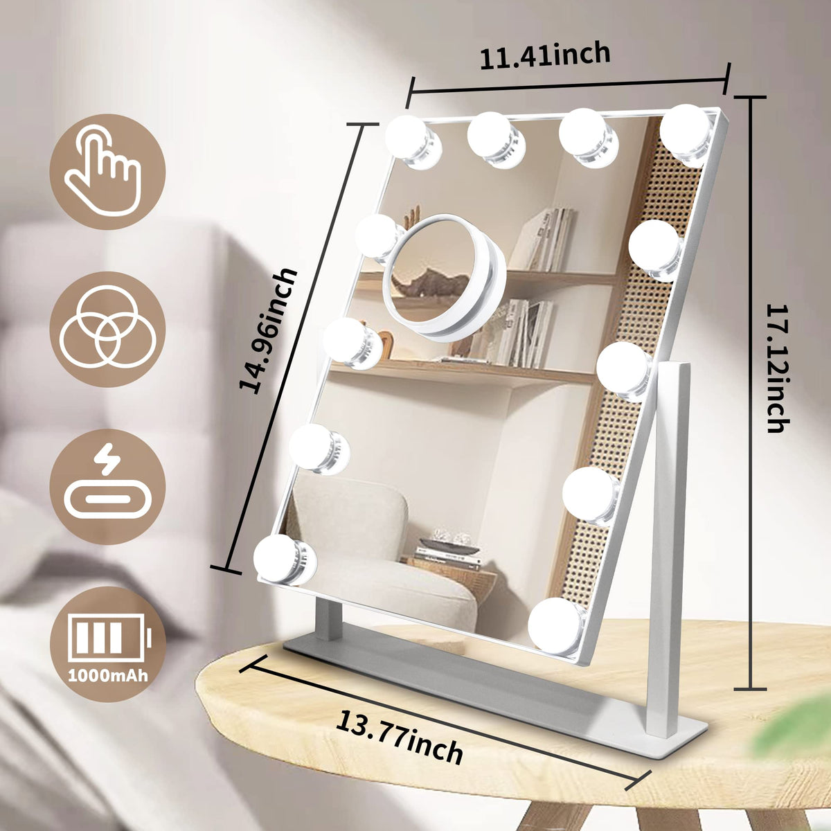 SLIMOON Makeup Vanity Mirror showing Tru-Glow lighting system