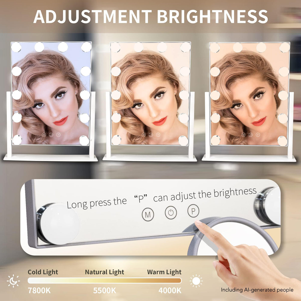 SLIMOON Makeup Vanity Mirror side view with touchscreen controls