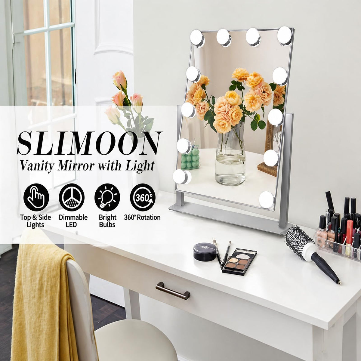 SLIMOON Makeup Vanity Mirror with USB-C charger and cleaning cloth