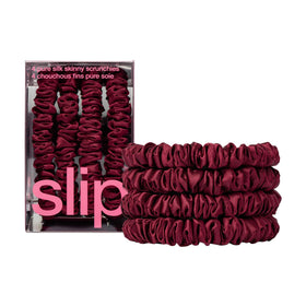 SLIP maroon silk skinny scrunchies front view