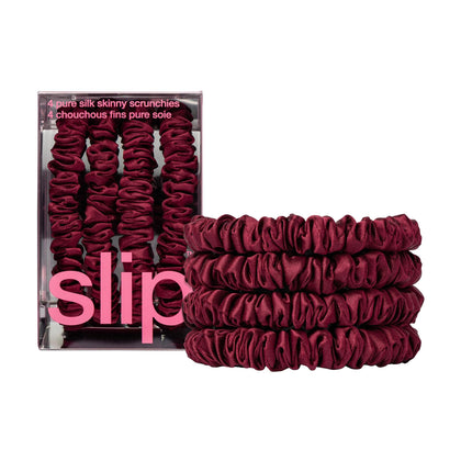 SLIP maroon silk skinny scrunchies front view
