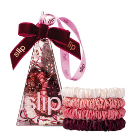 SLIP Silk Hair Ties Candy Cane Ornament Scrunchies set in festive colours
