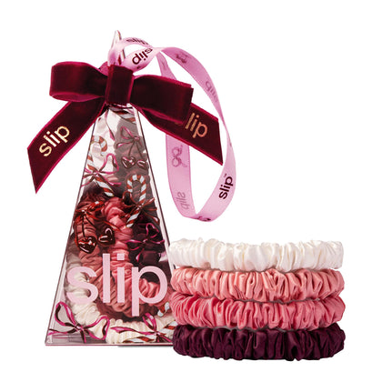 SLIP Silk Hair Ties Candy Cane Ornament Scrunchies set in festive colours