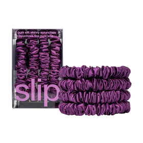 SLIP Silk Hair Ties dark purple skinny scrunchies set of 4 front view